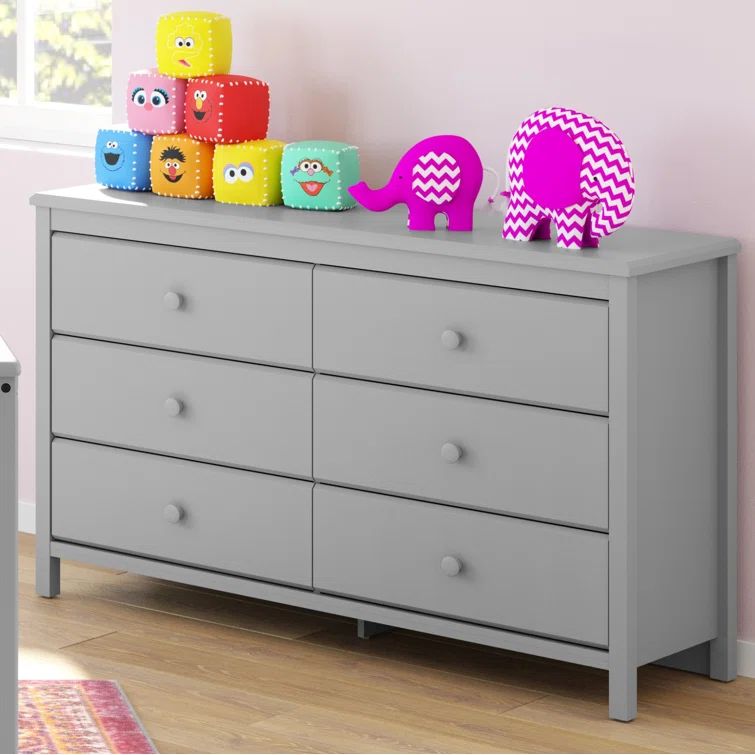 Pebble Gray 6-Drawer Double Nursery Dresser - GREENGUARD Certified