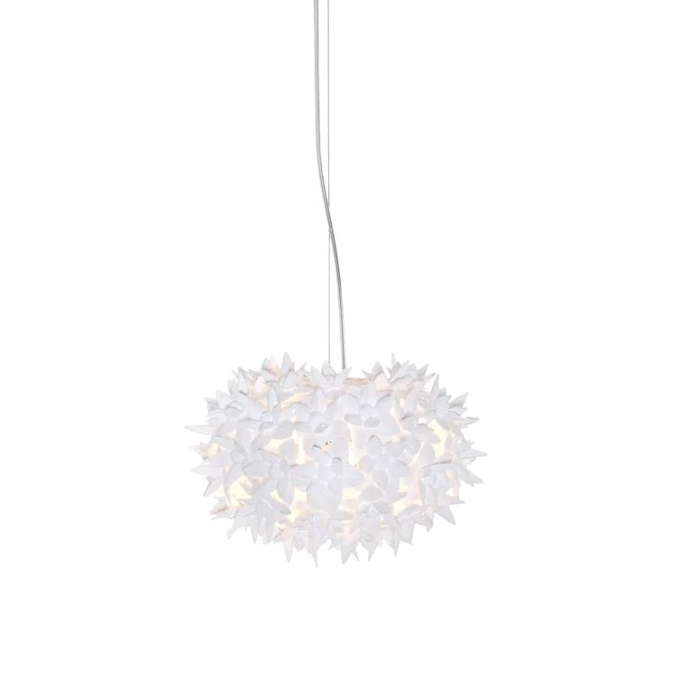 Small White Crystal Steel Pendant Light with Plastic Shade