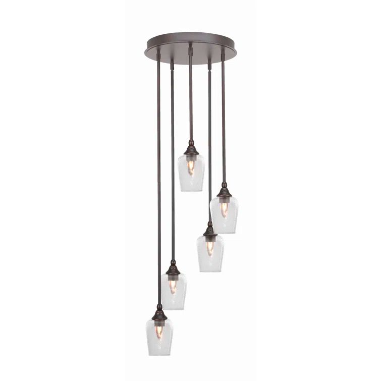 Empire Brushed Nickel 5-Light Cluster Bell Pendalier with Black Glass Shades