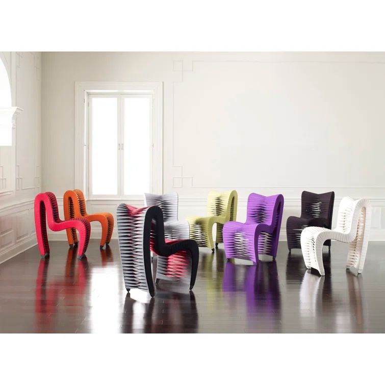 Contemporary Black Wood Upholstered Side Chair with Braided Back