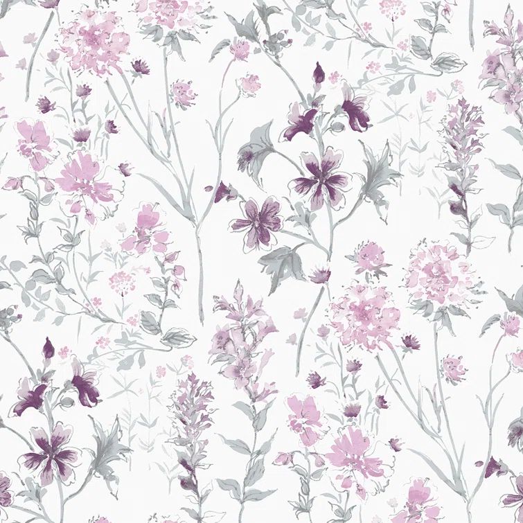 Pale Iris and White Floral Non-Woven Wallpaper Roll