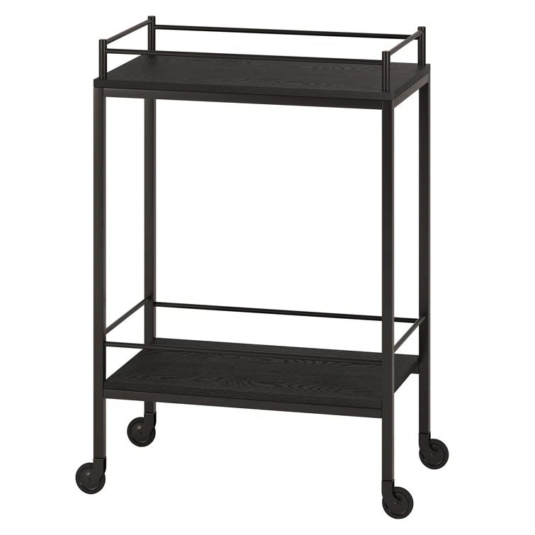 Barnes Black Grain Wood-Finish & Bronze Frame Bar Cart with Storage
