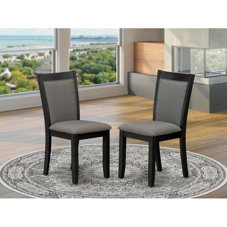 Dark Gotham Gray Linen Upholstered Parsons Side Chair with Black Wood Frame