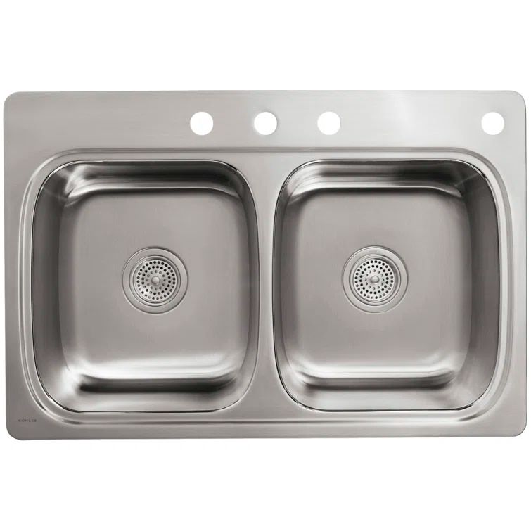 33" Stainless Steel Double Bowl Kitchen Sink with Sound Absorption