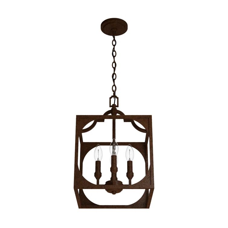 Highland Hill Textured Rust 4-Light Square Lantern Pendant