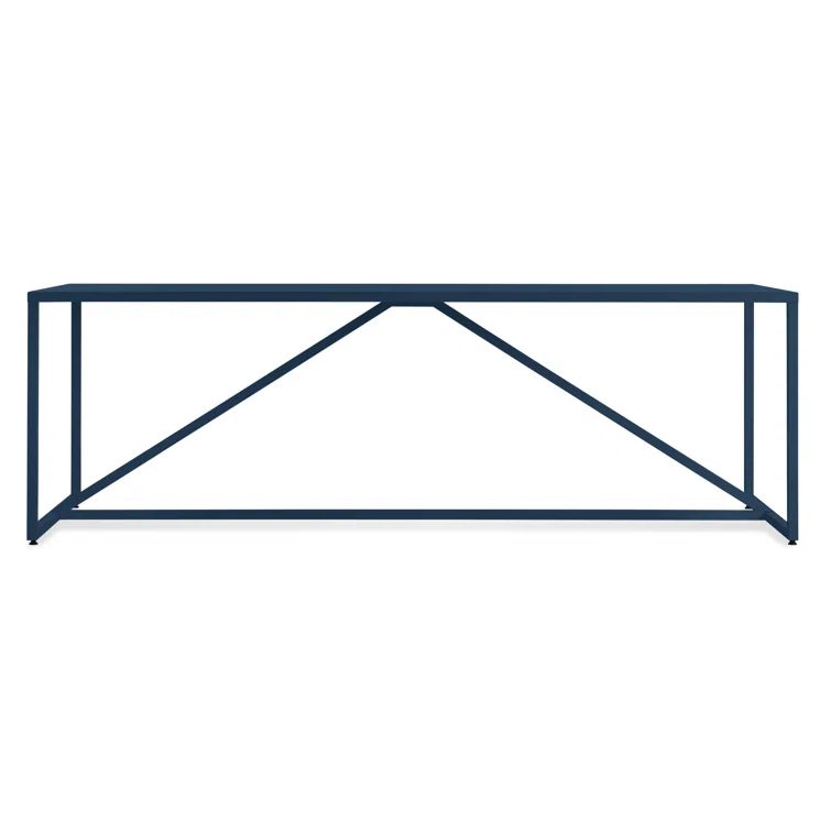 Navy Blue 75" Mid-Century Modern Dining Table with Metal Frame
