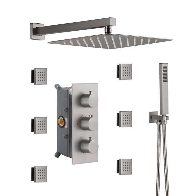 Large Brushed Nickel Dual Square Wall Mounted Shower System