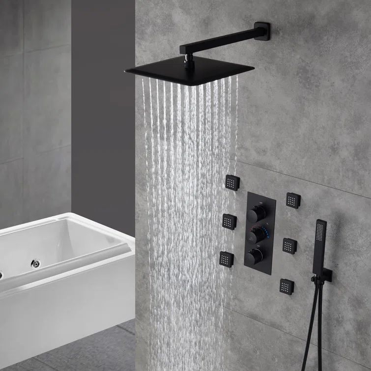 Matte Black Stainless Steel Dual Shower System with Handheld and Body Jets