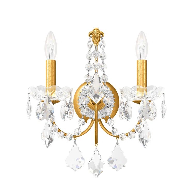 Elegant Direct-Wired 12" Gold Crystal Wall Sconce