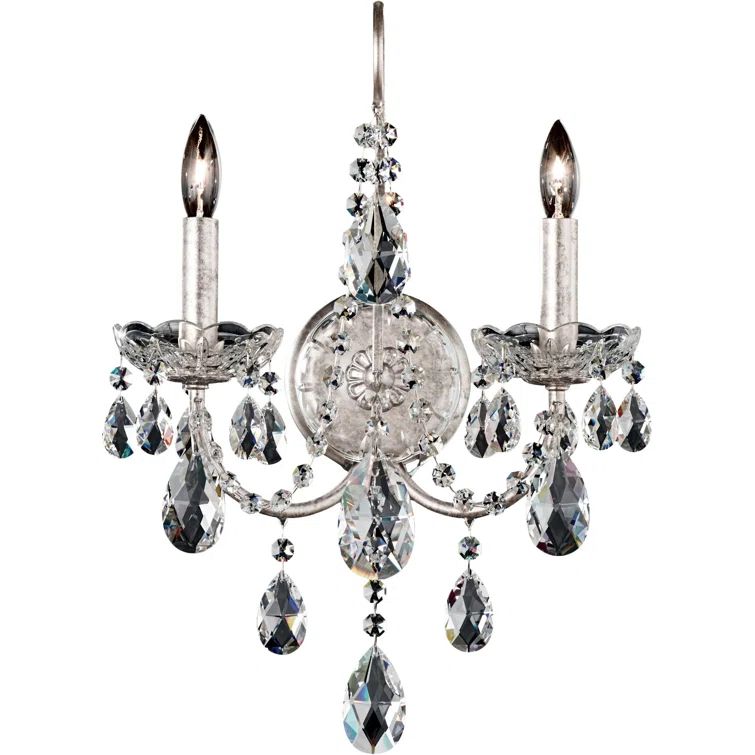 Antique Silver Heritage Crystal 2-Light Wall Sconce