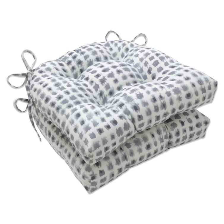 Gray and Off-White Polyester Outdoor Chair Pads with Ties, Set of 2