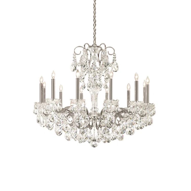 Antique Silver and Clear Crystal 12-Light Empire Chandelier