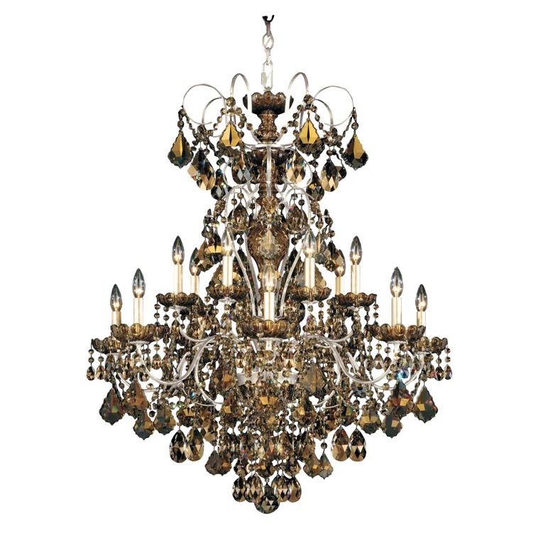 Antique Silver 14-Light Crystal Tiered Chandelier with Heritage Clear