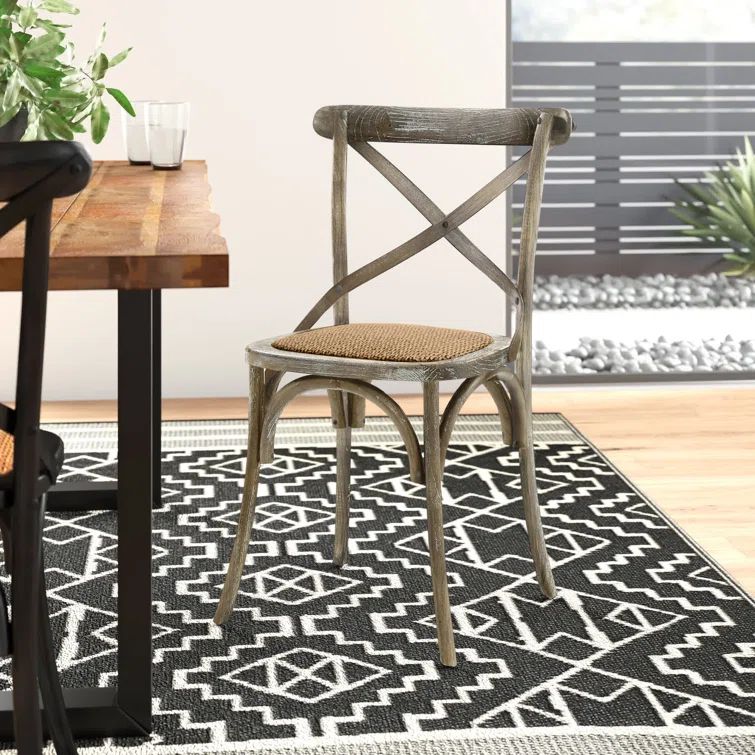 Rustic Gray Elm Wood Cross-Back Dining Side Chair