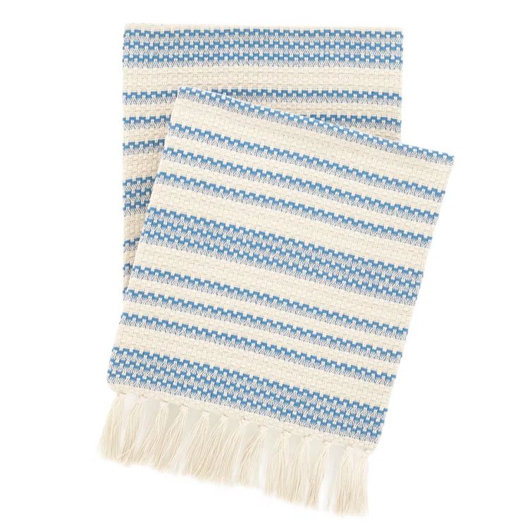Cade French Blue Handwoven Ivory Cotton Throw 70"D x 50"W