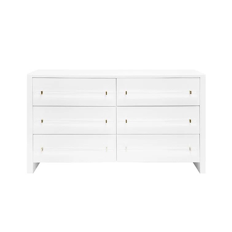 Glossy White Lacquer Double Dresser with Acrylic Drawers
