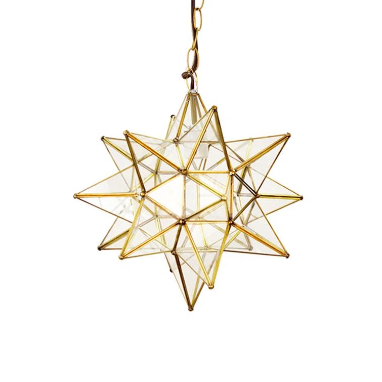 Petite Gold Brass and Clear Glass Star Pendant Light