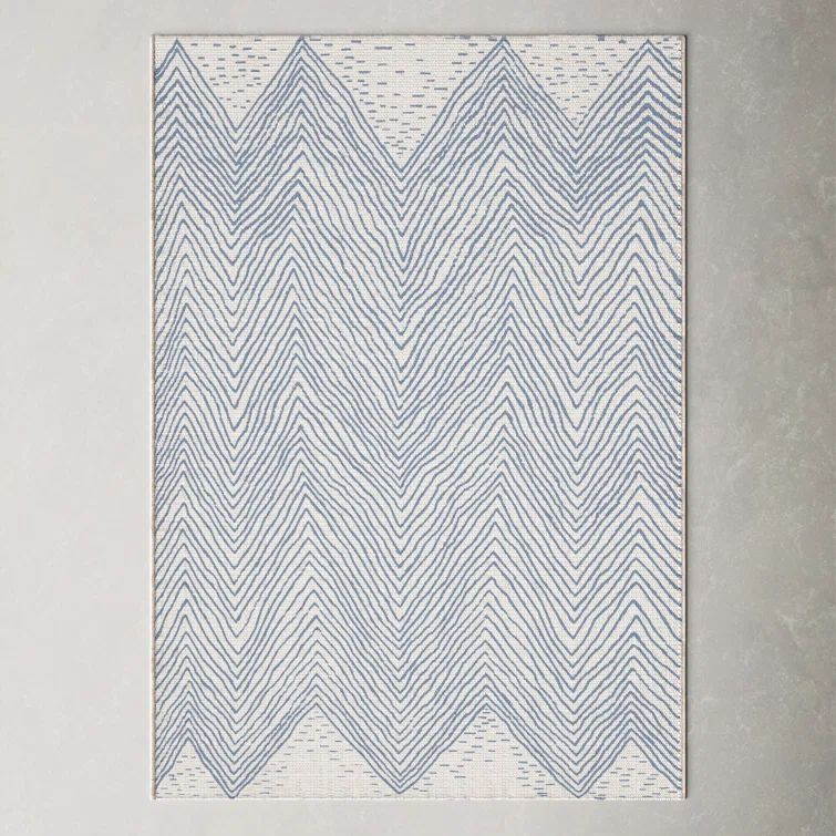 Chevron Waves Blue Synthetic Indoor/Outdoor Rug, 5'3" x 7'6"