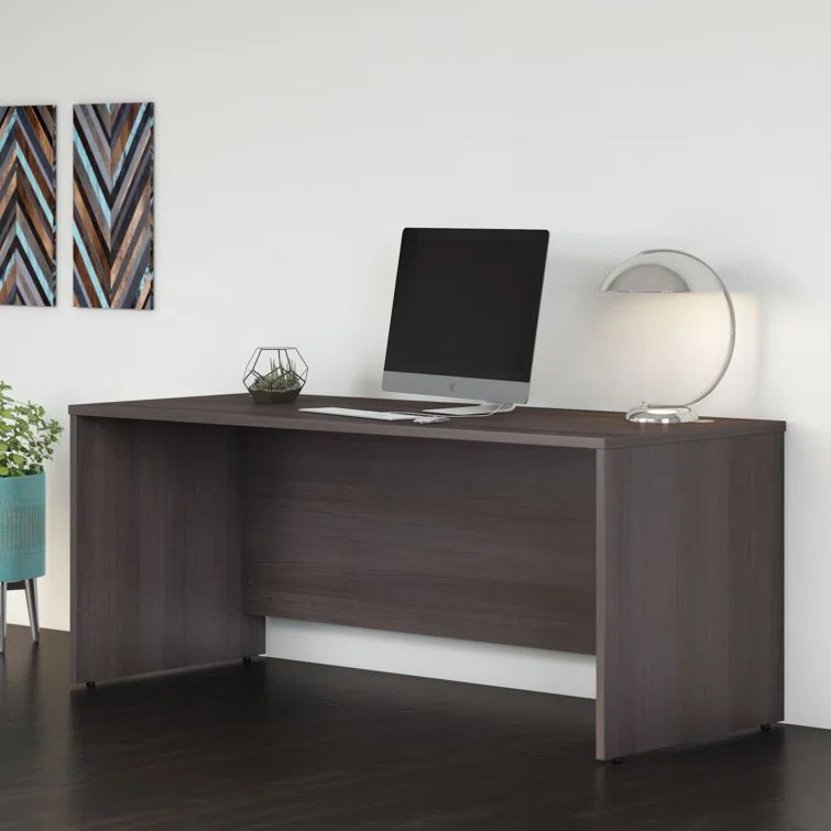 Studio C Storm Gray 72W Engineered Wood Desk with Filing Cabinet