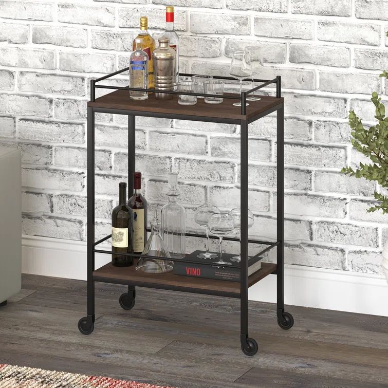 Alder Brown 23" Wood and Metal Bar Cart with Storage