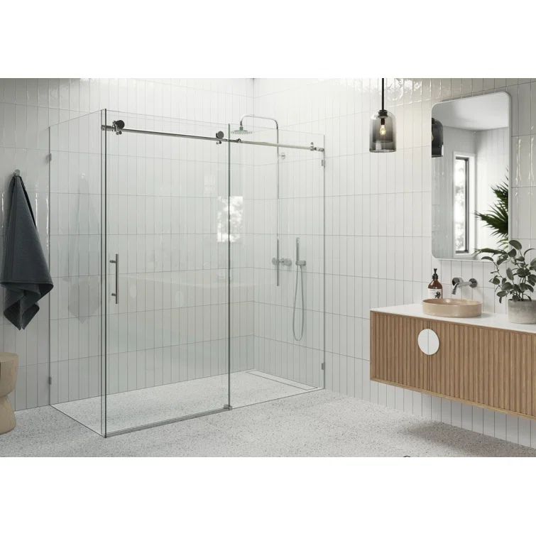 Nova 78" Frameless Sliding Glass Shower Enclosure with Polished Chrome Finish