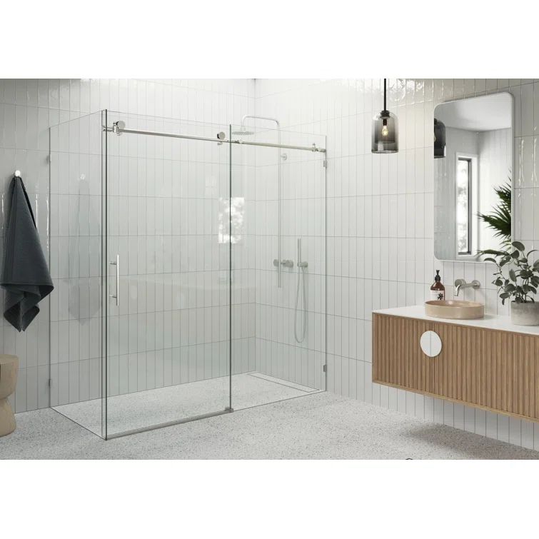 Nova 78" Frameless Sliding Glass Shower Enclosure in Brushed Nickel