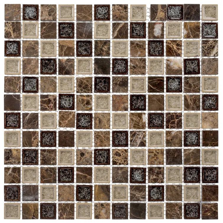 Lernos 1'' Square Textured Glass and Marble Mosaic Tile