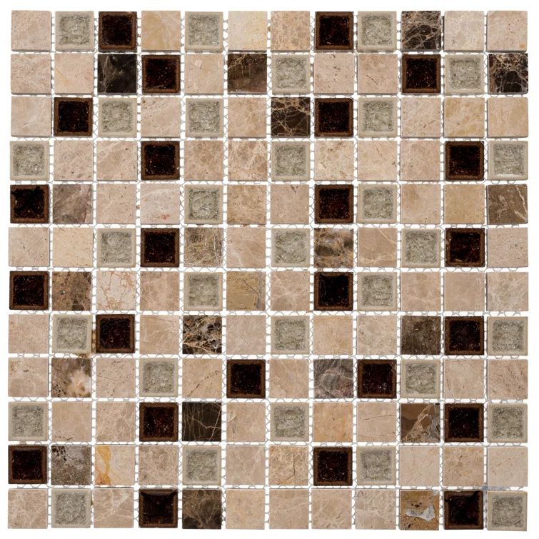 Icara Beige and Brown Glass Marble Mosaic Tile Sheet