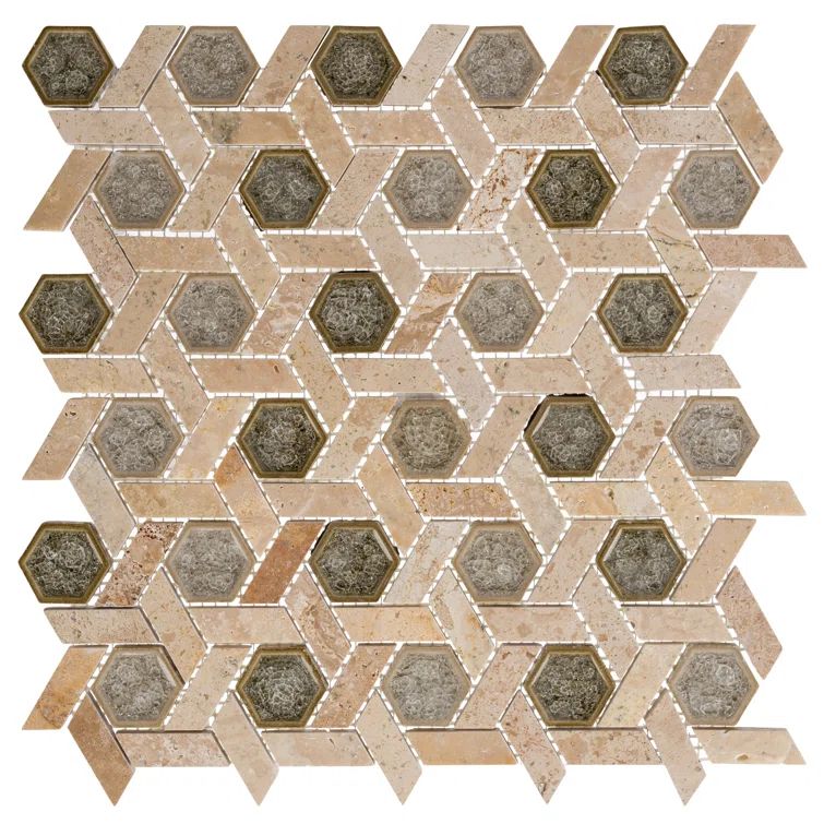 Jericho Hexagon Natural Stone and Crackled Glass Mosaic Tile