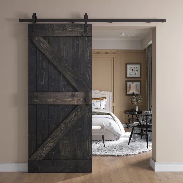 Ebony 36" x 84" Knotty Pine Wood Sliding Barn Door with Metal Hardware Kit