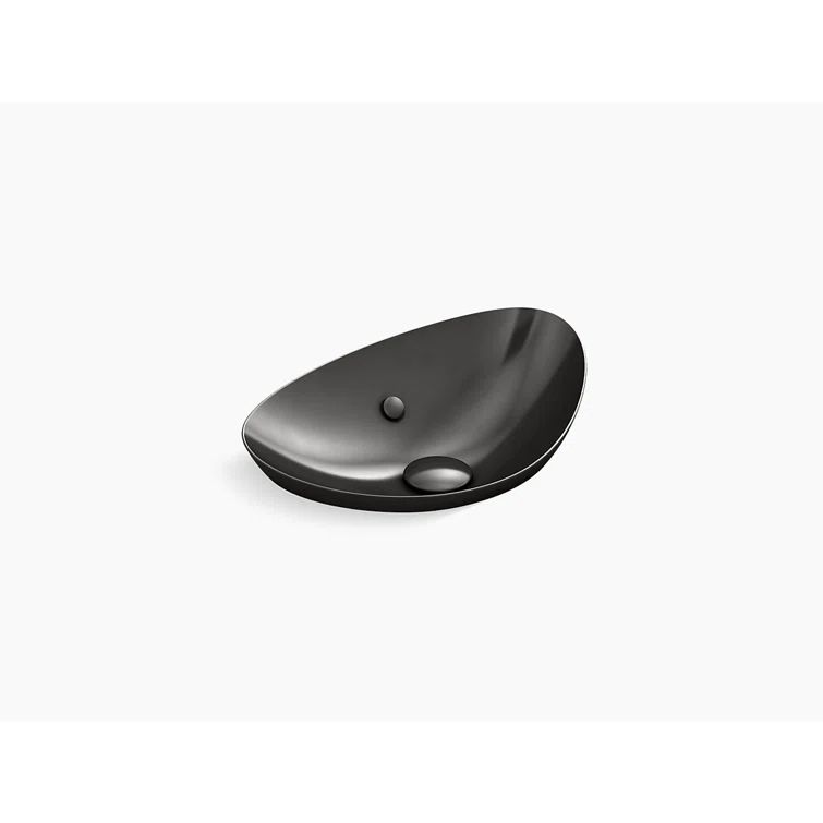 Black Ceramic Asymmetrical Vessel Bathroom Sink with Overflow