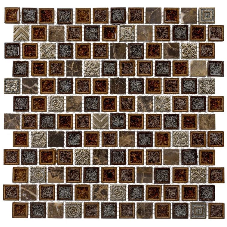 Pompeii Natural Stone and Crackled Glass Mosaic Tile Sheet
