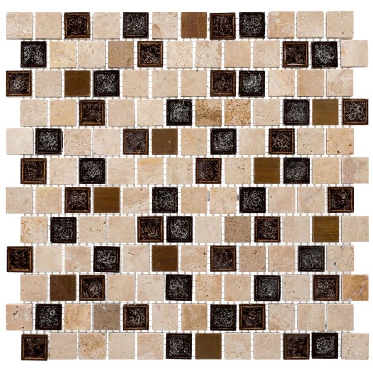 Razzoli 1'' Natural Stone and Crackled Glass Mosaic Tile