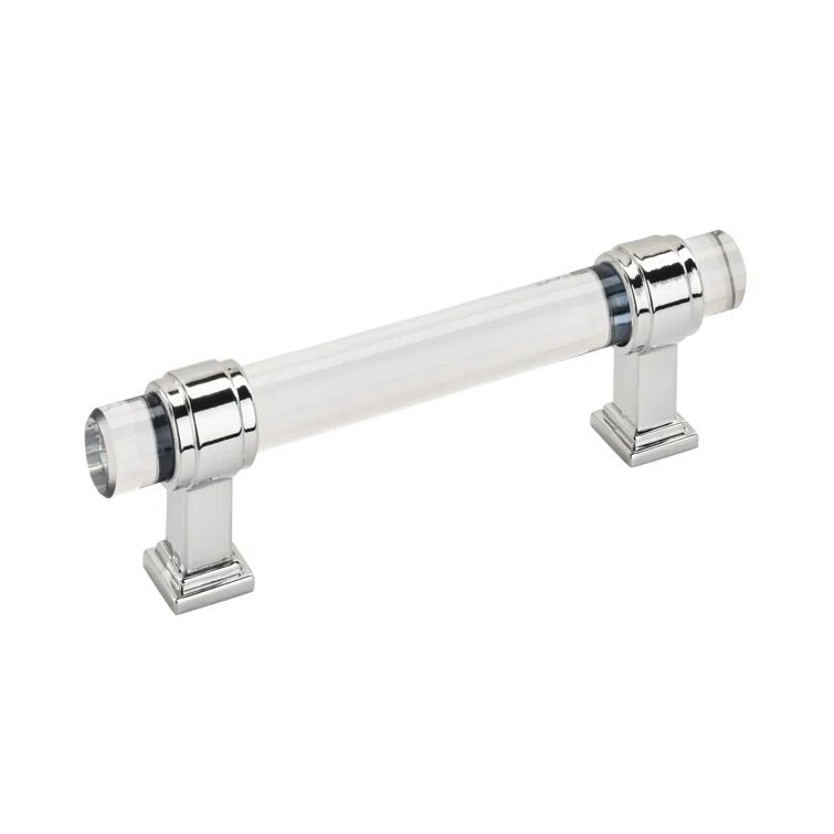 Glacio Clear and Polished Chrome 3-3/4 inch Cabinet Pull