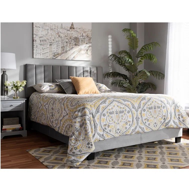 Clare Full Size Gray Velvet Upholstered Sleigh Bed with Tufted Headboard