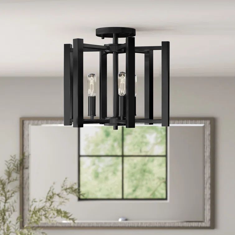 Benson Matte Black 3-Light Industrial Semi-Flush Mount