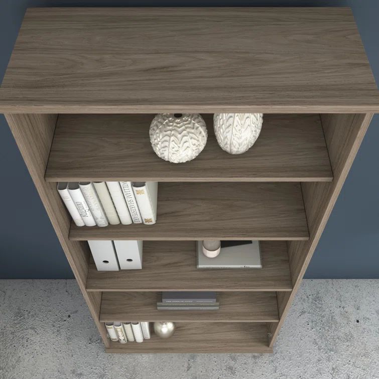 Modern Hickory 73" Adjustable 5-Shelf Wood Bookcase