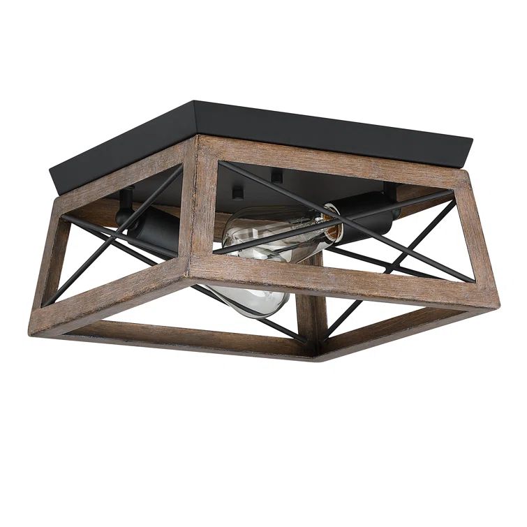 12" Bronze and Black Farmhouse Flush Mount Ceiling Light