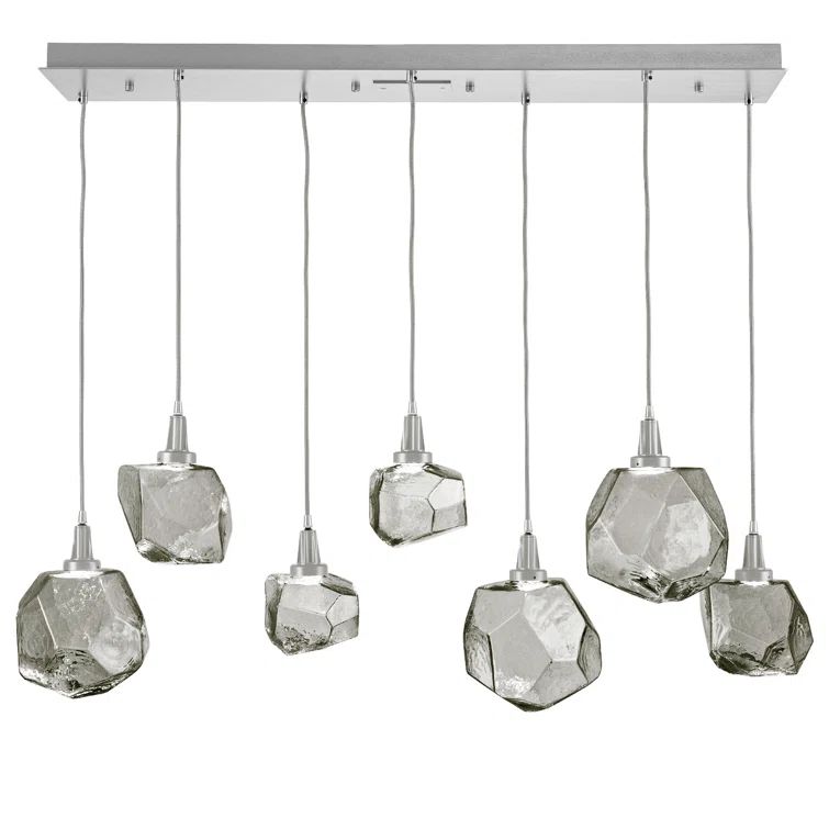 Matte Black and Silver Gem LED Island Pendant with Hand-Blown Glass