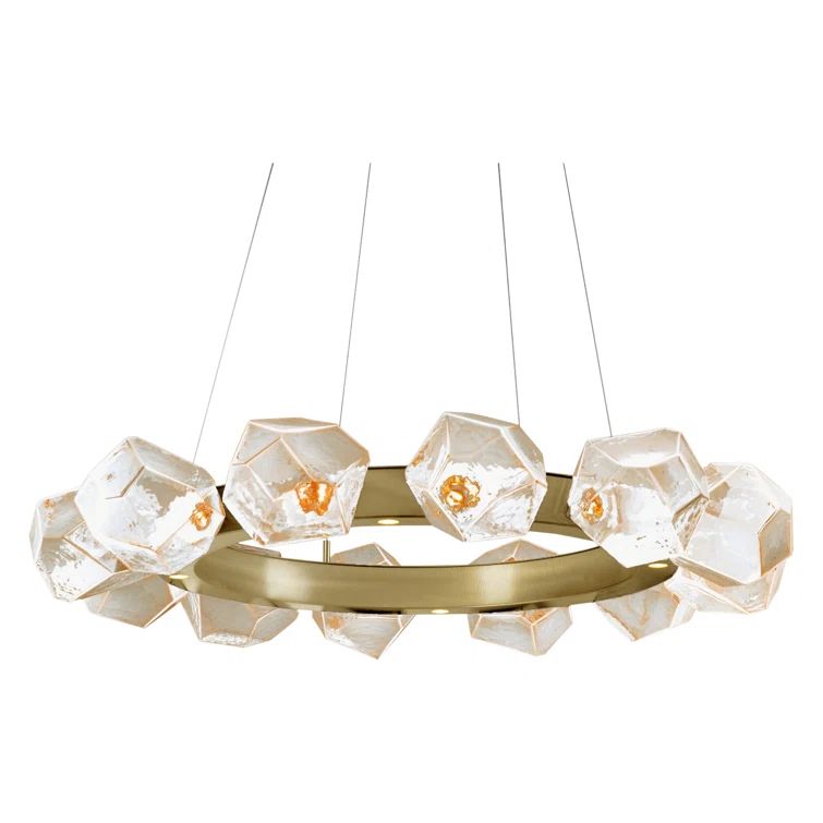 Gem Radial 36" Gilded Brass Drum Chandelier with Handblown Glass Shades