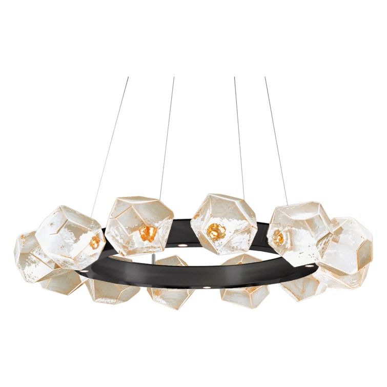 Gem Radial 36" Matte Black Drum Chandelier with Handblown Glass Shades