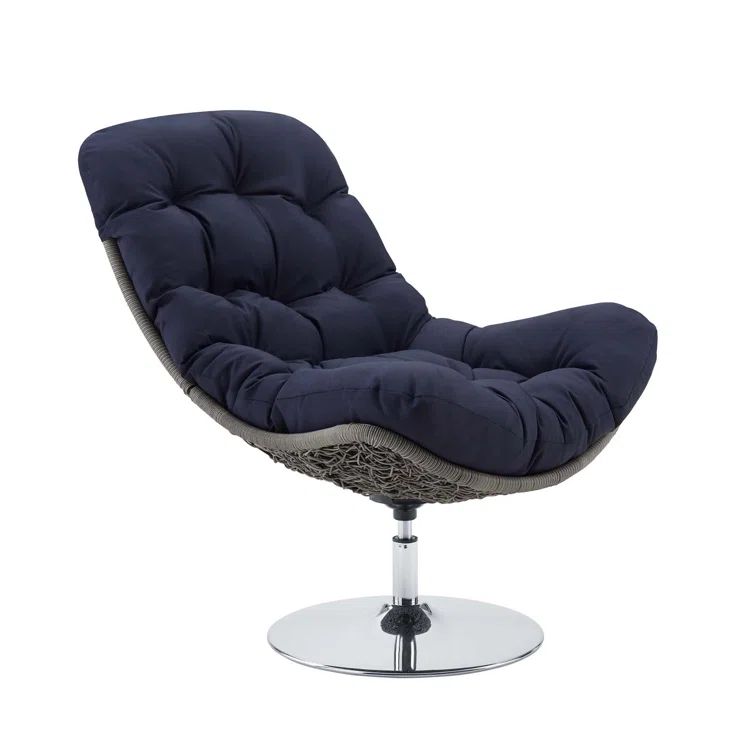 Brighton Light Gray and Navy Wicker Rattan Swivel Lounge Chair
