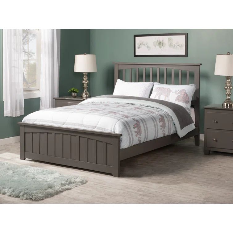 Mission Gray Full Solid Wood Platform Bed with Matching Footboard