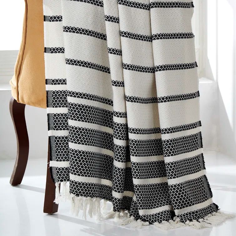 Slate Black Reversible Knitted Cotton Throw Blanket