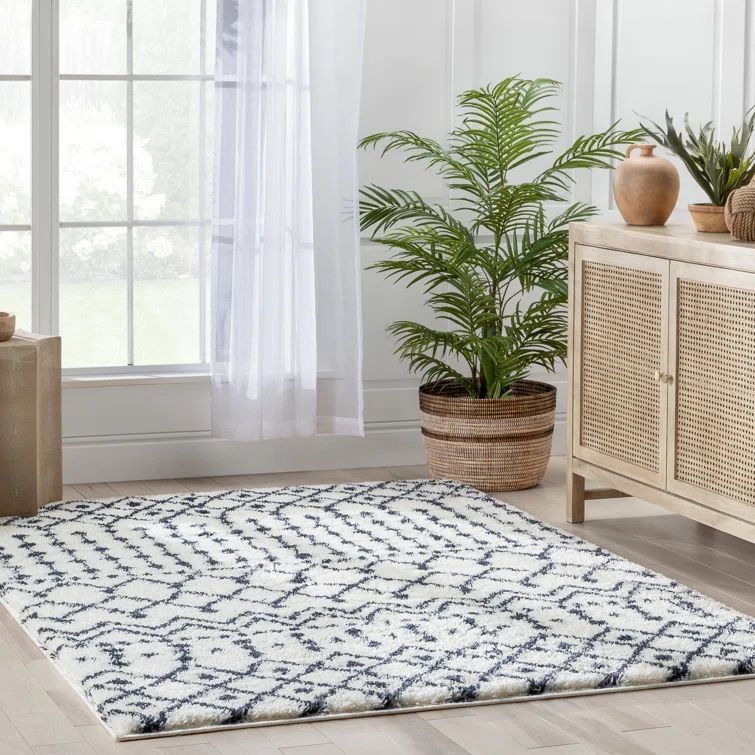 Celeste Blue Geometric Shag Rug, 47" x 63", Easy Care & Stain-Resistant