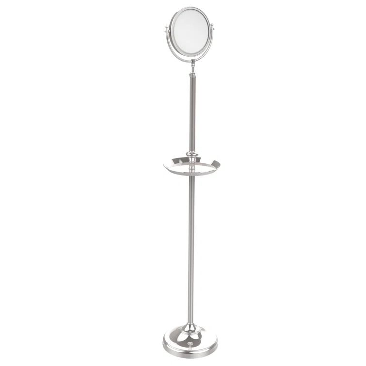 Polished Chrome Floor Standing Mirror with Shaving Tray