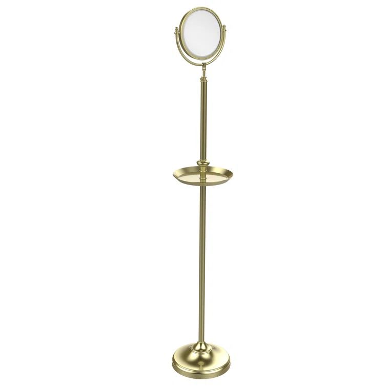 Satin Brass Floor Standing Mirror with Shaving Tray