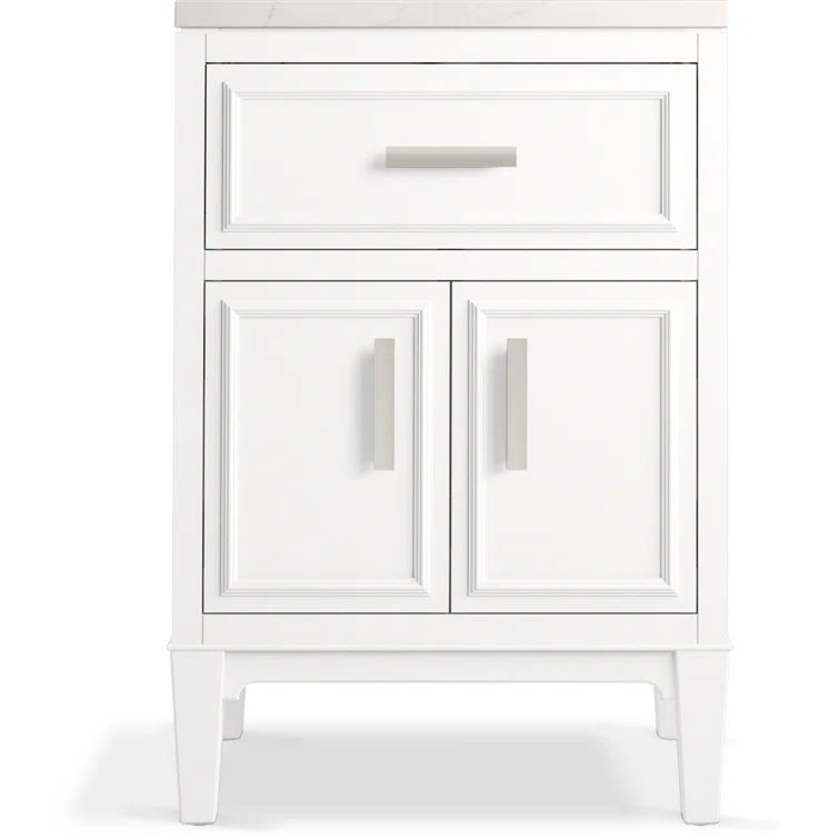 White 24-Inch Freestanding Bathroom Vanity with Quartz Top