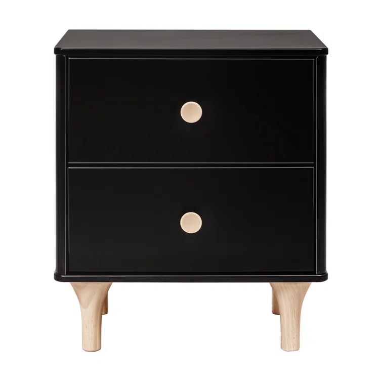 Black and Natural 2-Drawer Nightstand with USB Port