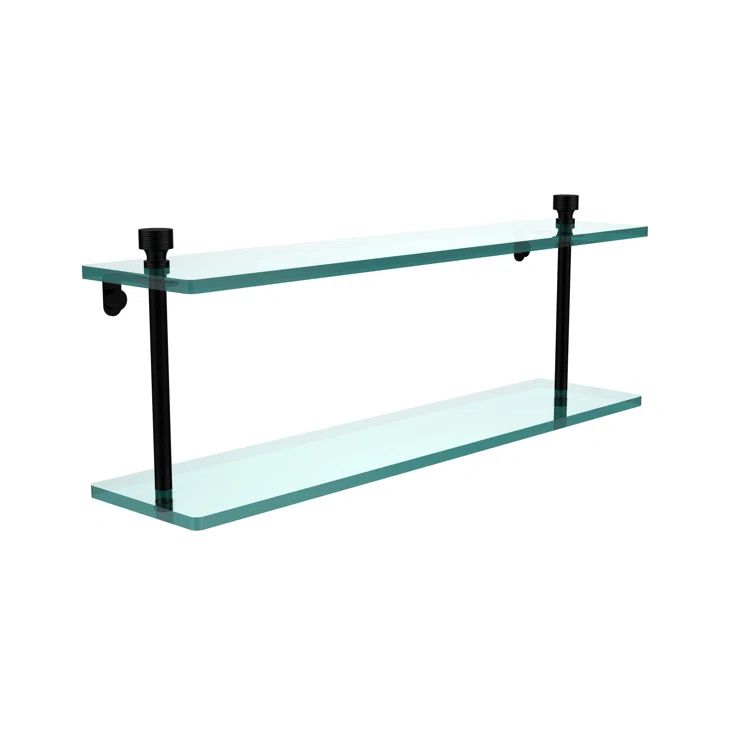 Matte Black 22" Two-Tier Glass Wall Shelf